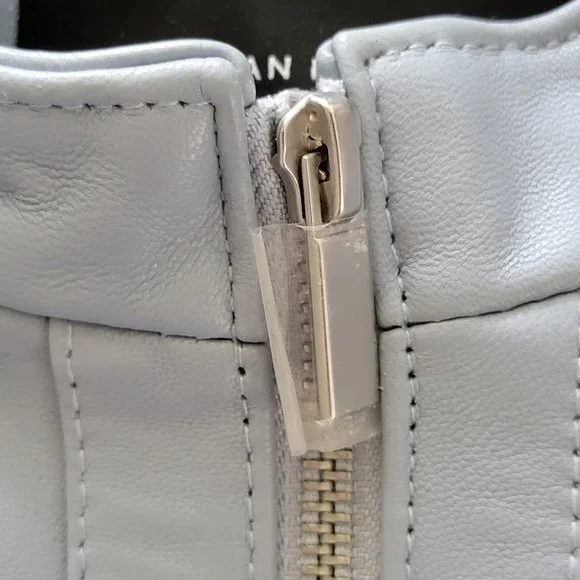 Neiman Marcus Light Blue Leather Lace-Up Moto Leather Jacket - Picture 14 of 16